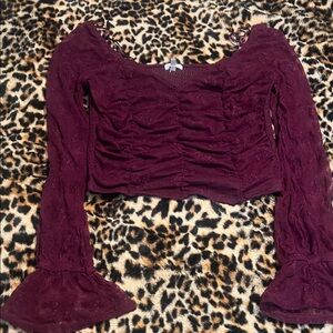 Chic Ruched Long Sleeve Blouse in Deep Wine